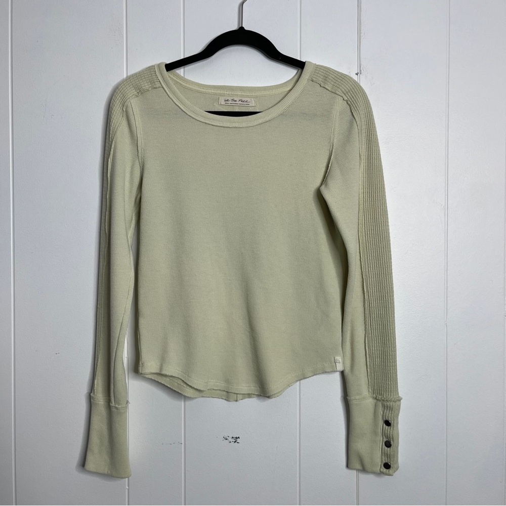We The Free Light Green Long Sleeve Waffle Knit Top Mixed Material Women's Small
